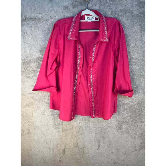 VTG R&B California 2 Piece T-Shirt Blouse Set XL Pink Rhinestone Bling Western - Picture 2 of 14